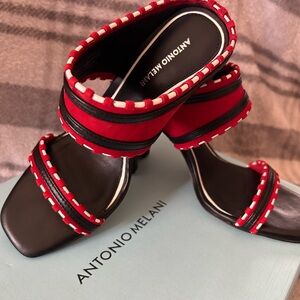 ANTONIO MELANI Red and Black Heeled Sandals